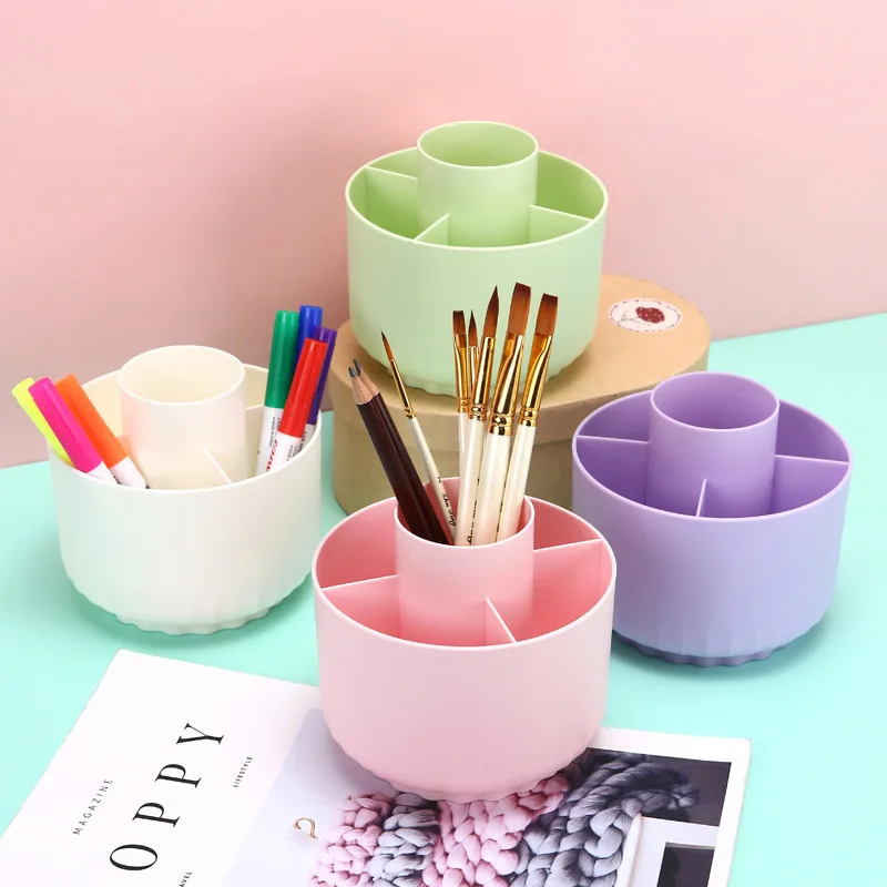 360° Rotating Pen Holder Desk Large Capacity 5-Grid Pencil Storage Box Organizer Makeup Brush School Pen Stand Office Storage