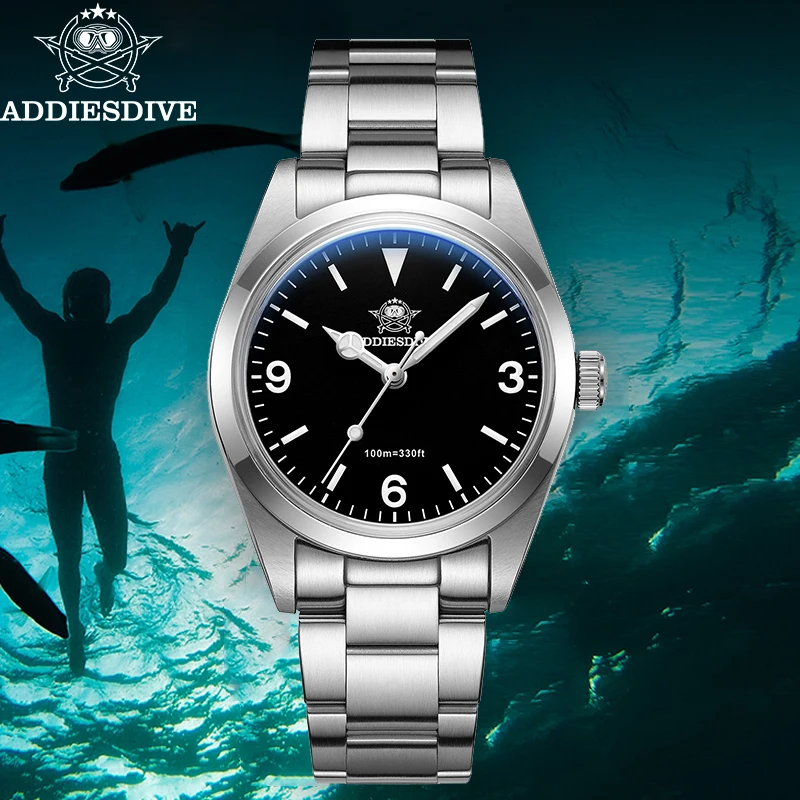 

ADDIESDIVE Men's Sapphire Quartz Watch Luxury Stainless Steel Wristwatches Luminous 100m Waterproof Diving Sports Analog Watches