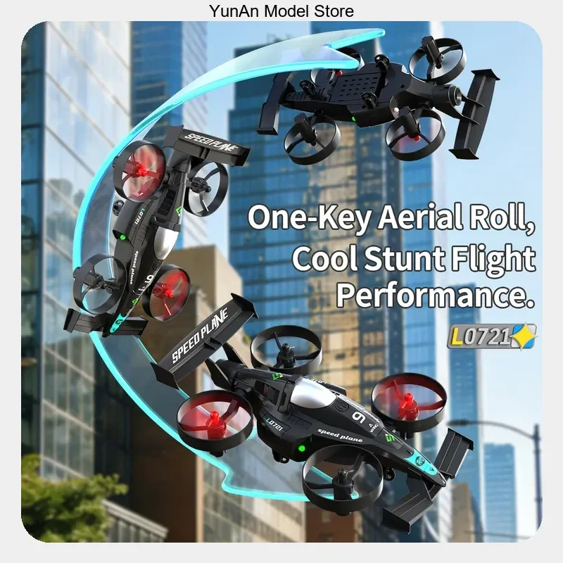L0721 2.4GHz RC Transformable Vehicle 4-Axis Drone & Drift Car Dual Mode with Gyro Stabilization & LED Lights RTR