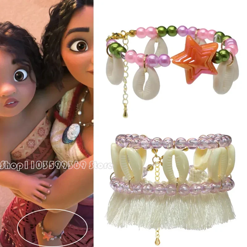 Disney Moana Anklet Movie Moana2 Shell Jewelry Girl's Toys The Protagonist's Same Starfish Princess Tassel Foot Accessory