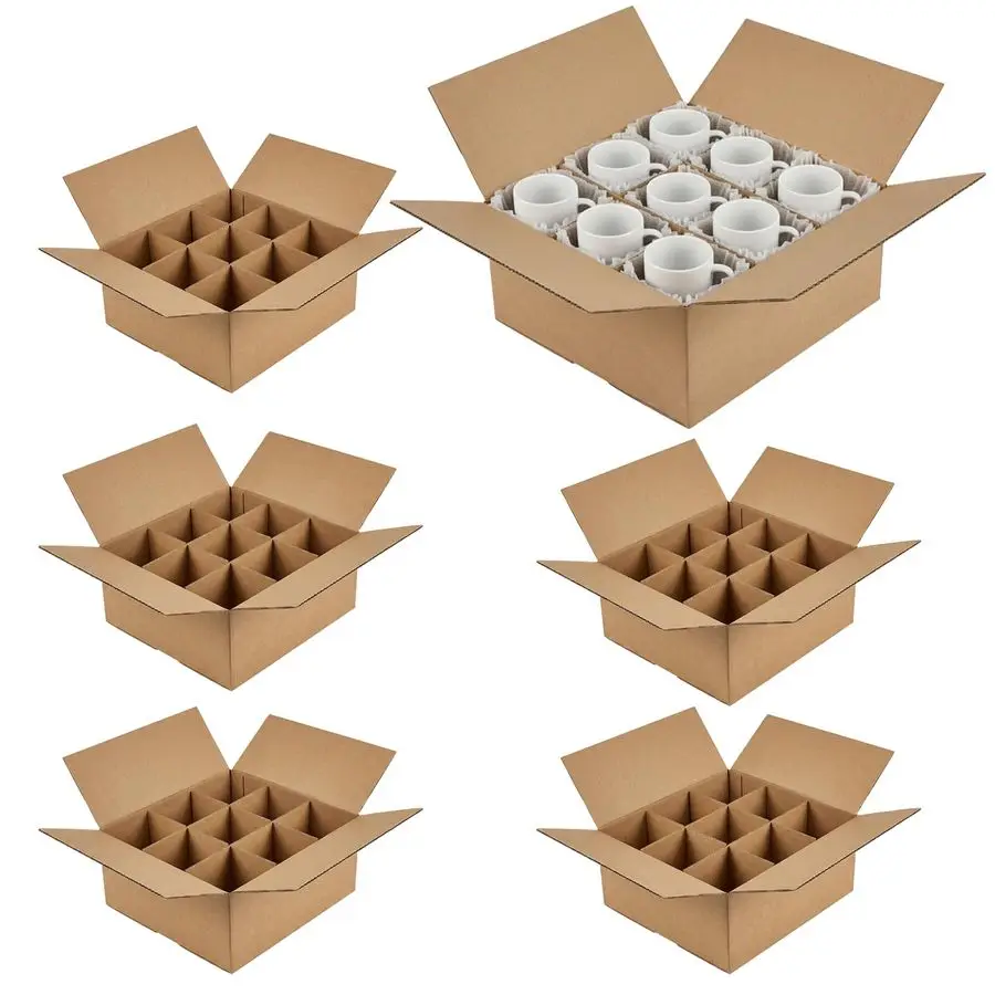 

6 Sets Moving Boxes with Divider Kits, 12.7 x 12.7 x 4.7 Inch Kitchen Moving Boxes, Glassware Dish Packing Box with 24 Corrugate