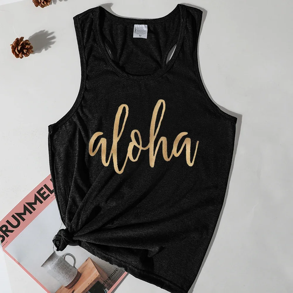 Aloha Beach Tops Hawaii Summer Womens Clothes Print Aloha Vacation Tank Top Woman Vintage Sexy Streetwear White Top