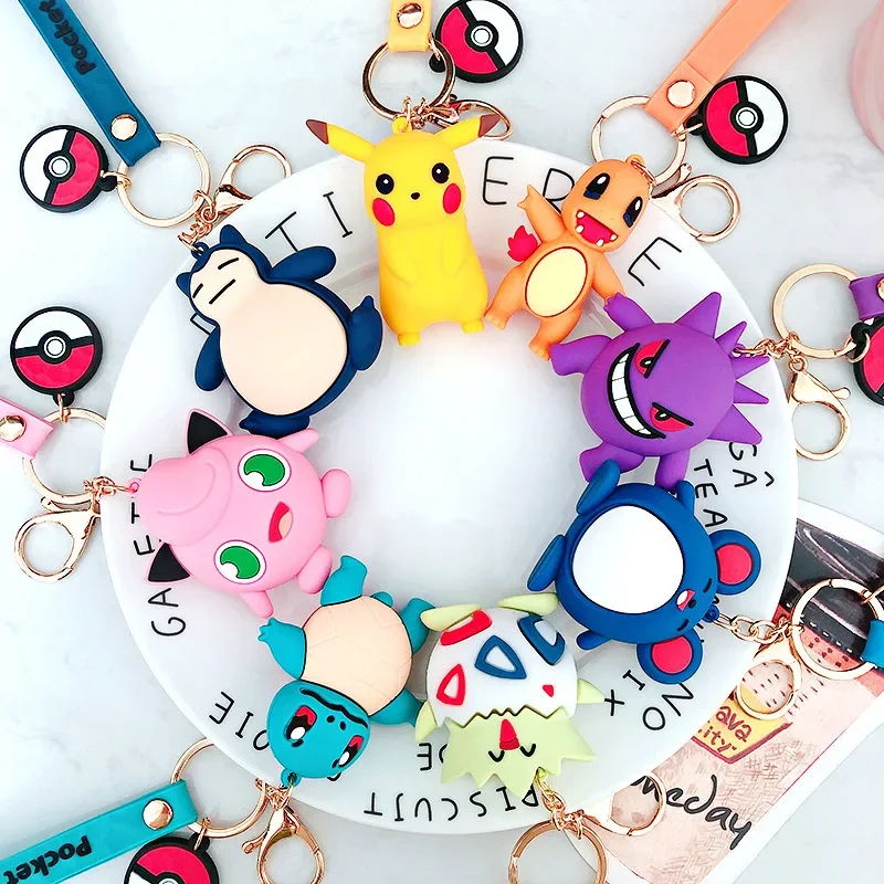 Pokemon Keychain Batch Pendant Pokemon Keyring Cute Pikachu Doll Bag Car Pendant for Birthday Kids Gift Toys Charm Bulk Gourd