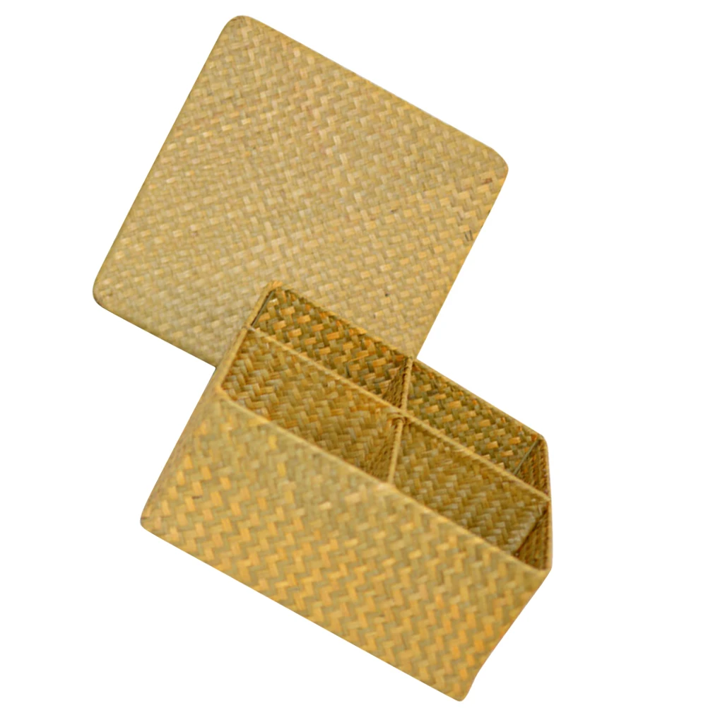 

Large Basket Woven Straw Organizer Box Desktop Sundry Case Household Decorative Seagrass Material Foldable Home Decorationwoven