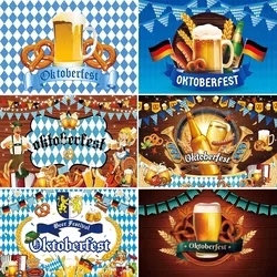Oktoberfest Theme German Bavarian Beautiful Woman Holding Beer Party German Beer Festival Blue Check Barrel Banner Decor Supplie