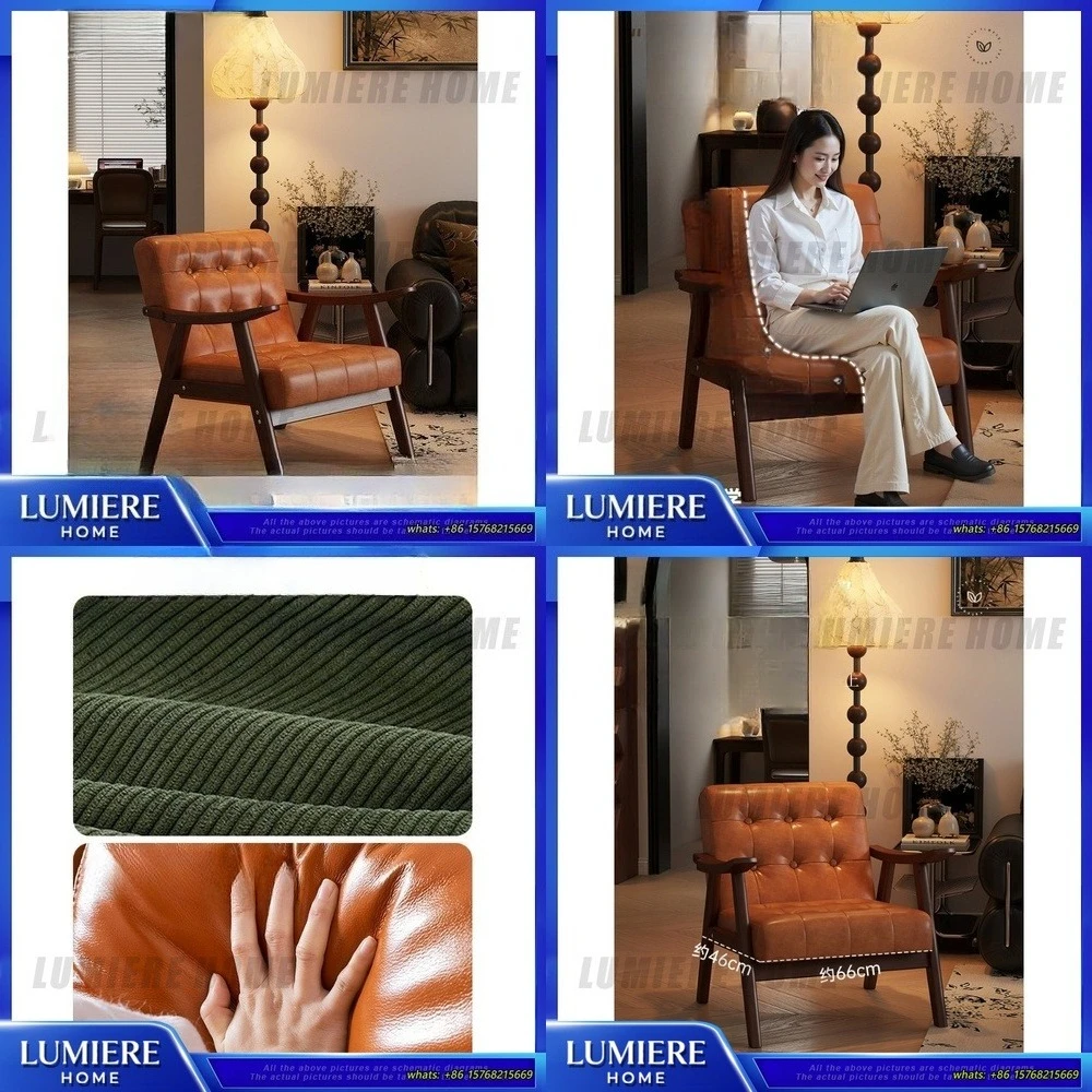 

Vintage Single Sofa Chair for Dining Room Cafe Living Room Mid Century Wooden Lounge Chair for Balcony Relaxing Accent Chair