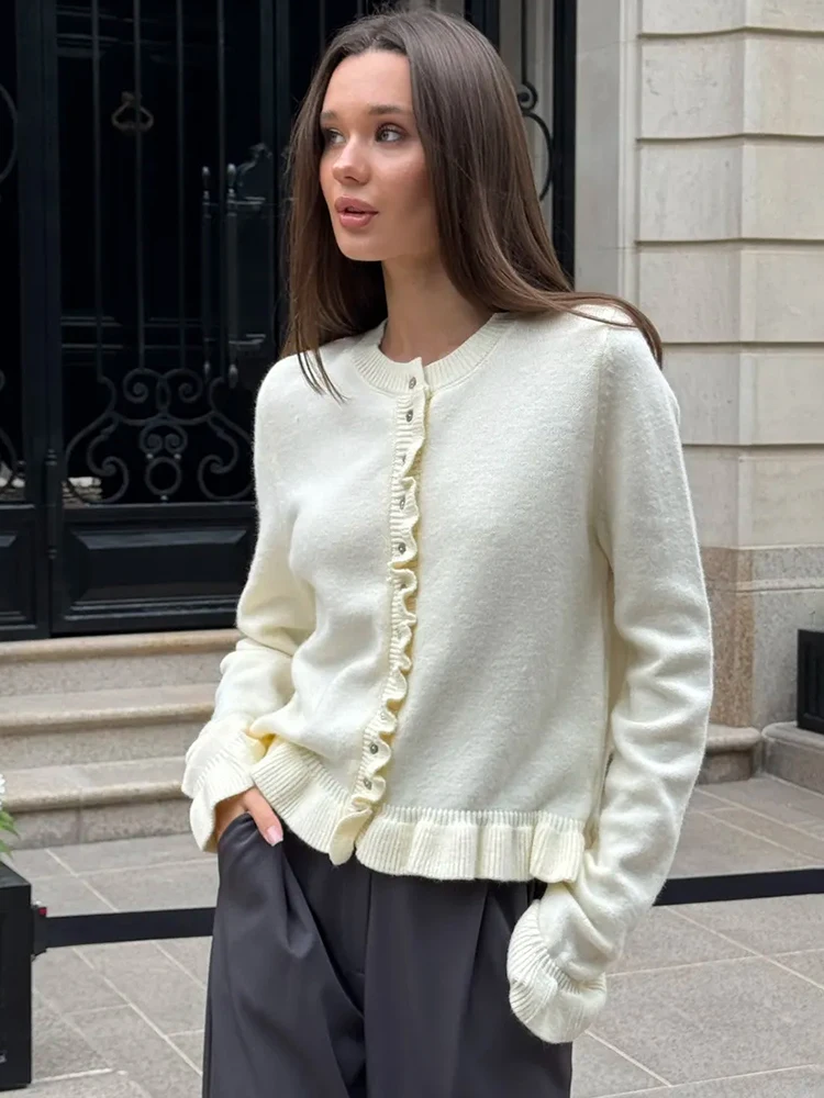 Kardigan z falbankami Tuularose, nowy, w stylu vintage, luźny sweter z dzianiny, top, casualowy, do biura, streetwear, odzież wierzchnia dla kobiet.