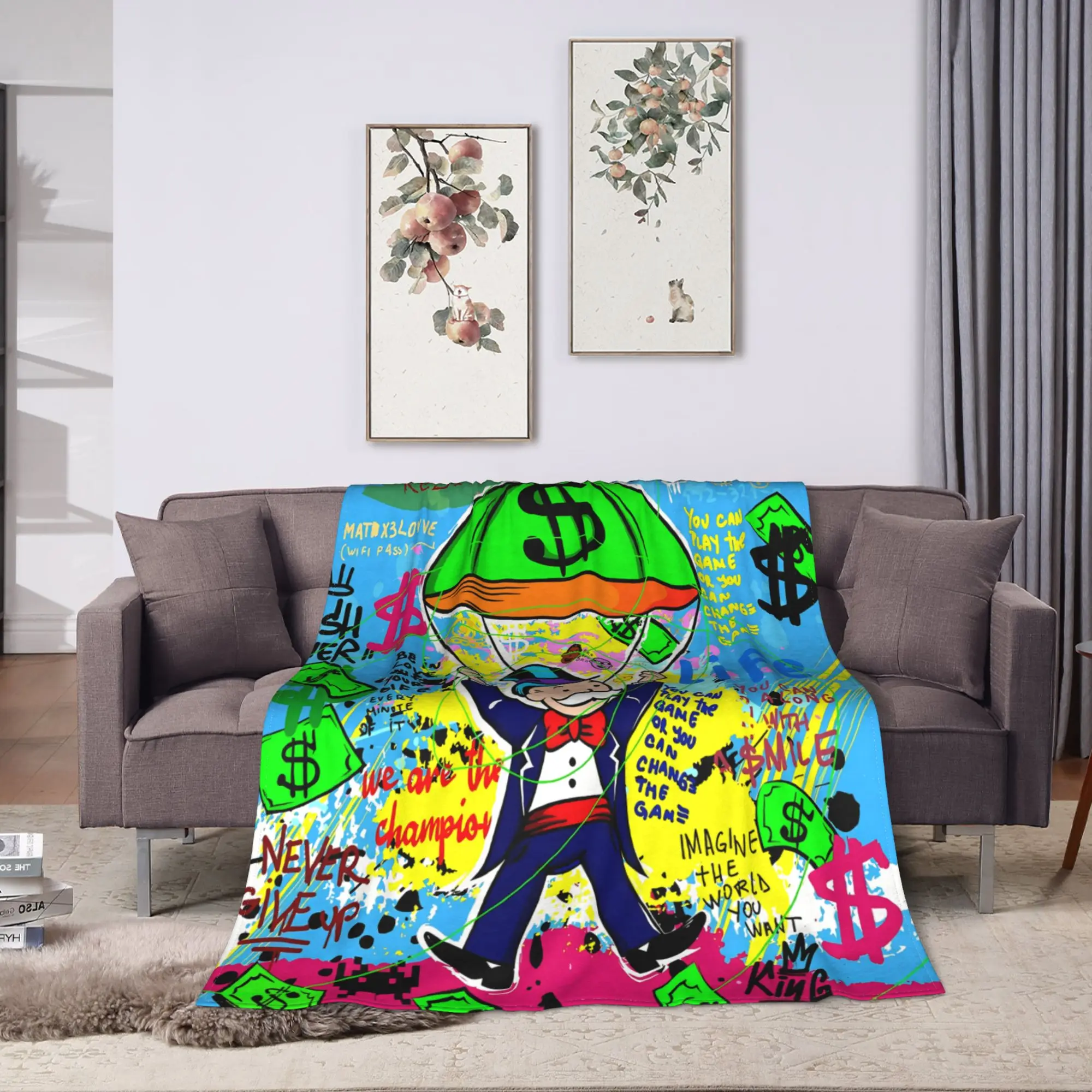 Monopolys Money Dance Flannel Blankets  Warm Bedding Throws for Outdoor Travel Graphic Bedspread Sofa Bed Cover
