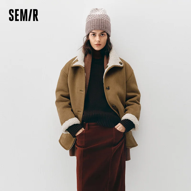 Semir Women Jacket Faux Suede Reversible Design Mid Length 2026 Winter Everyday Style Layering Design Comfort Fit