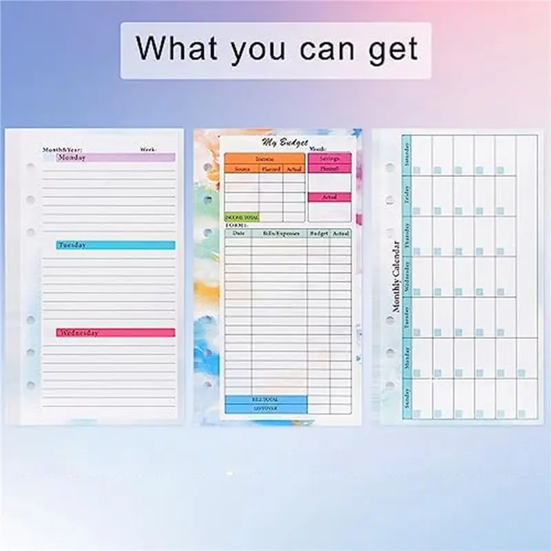 N36R-2 Set A6 Budget Planner Refill 82 Sheets Monthly Weekly Planner Notepad 6 Hole For A6 Binder Cover Save A