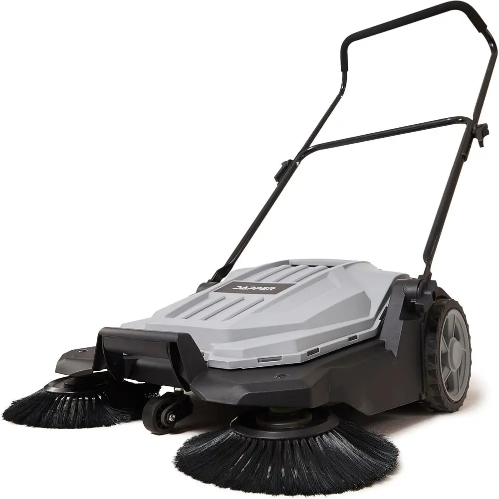 

Dapper Supply Walk-Behind Outdoor Hand Push loor Sweeper - 5.25 Gallon acity - 25.5" Sweng Width - Sweeps up to 27,900 t/Hour, G