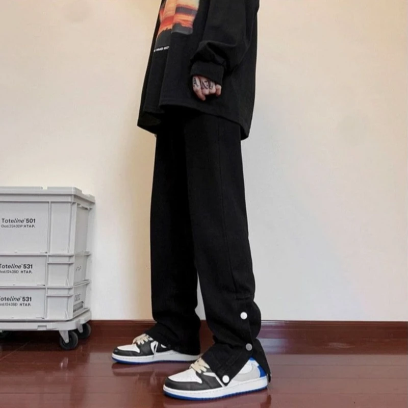 Men's American Retro Straight Leg Jeans Streetwear Loose Denim Pants Autumn Winter Casual High Street Trouser