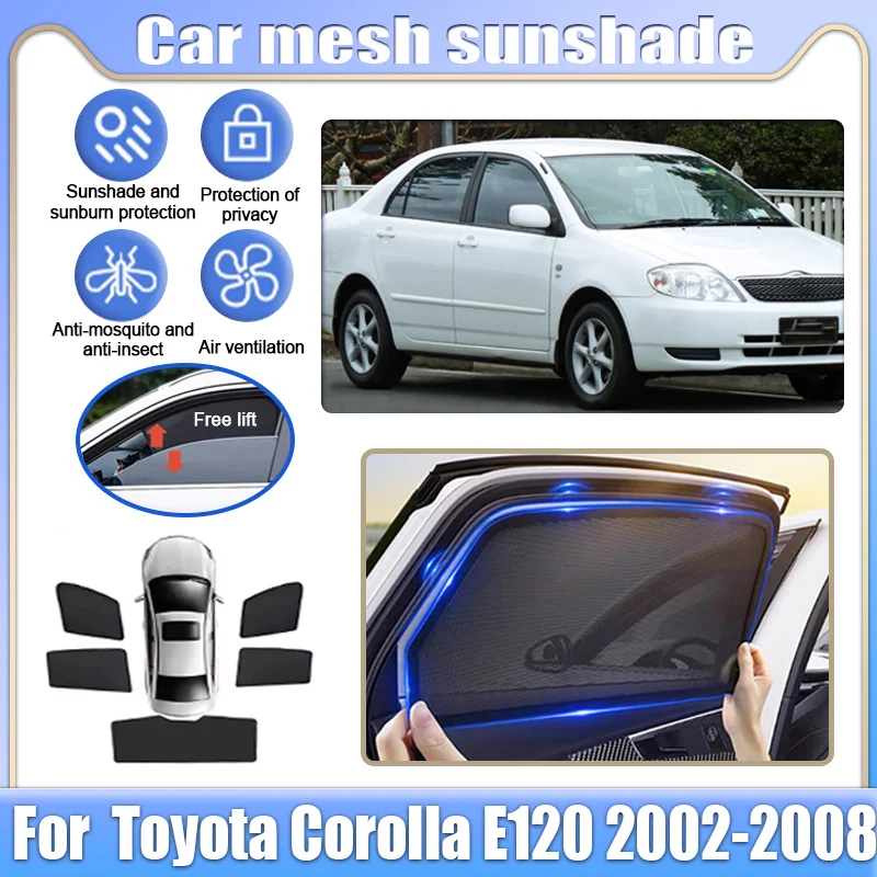 

Для Toyota Corolla E120 2002-2008: Сетчатые солнцезащитные шторки на окна, магнитные шторки для конфиденциальности, защита от комаров, автоаксессуары