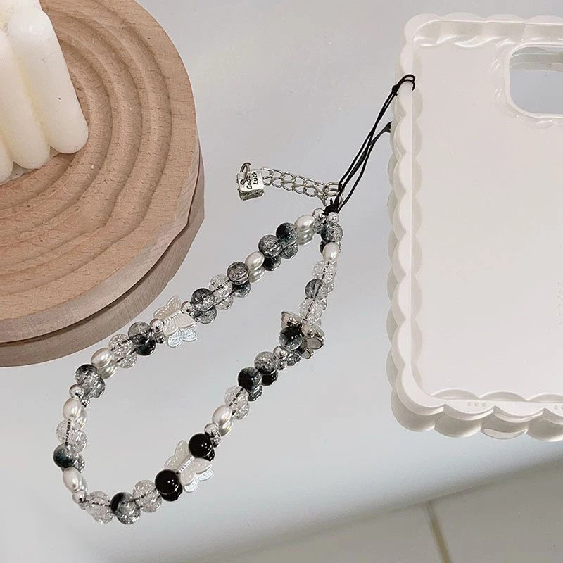 Cute Butterfly Pearl Beaded Phone Chain Hanging Cord Phone Charms Phone Strap Handmade Mobile Lanyard Jewelry Gift