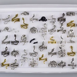 20Pcs/Lot Vintage Snake Animal Rings for Men and Women Adjustable Open Gothic Accessories Wholesale Punk Slivery Fashion Jewelry