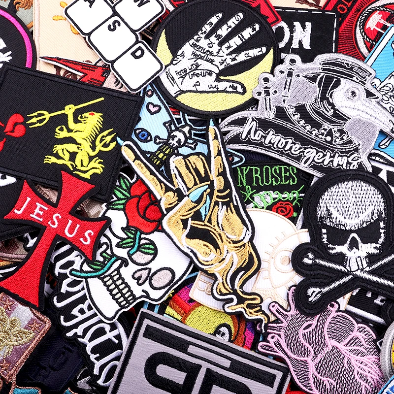 10/20/30/50/100/Pcs/Lot Punk Skull Random Mixed Embroidery Patch Iron On Patches For Clothing Thermoadhesive Patches On Clothes