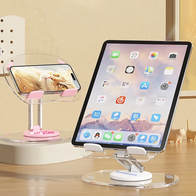 Sanrio Desktop Acrylic Aluminum Frame Telescopic Phone Holder Hello Kitty Kuromi Adjustable Lazy Universal Tablet Holder Gift