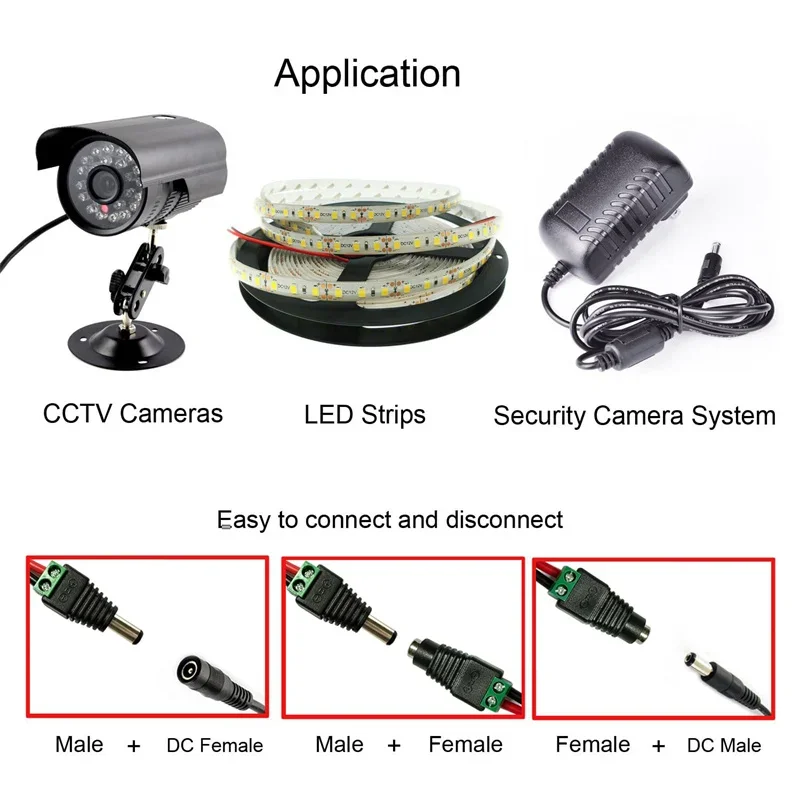 5pairs Female And Male DC Connectors 2.1x5.5mm Power Plug Adapter Jacks Sockets Connector For Signal Color LED Strip CCTV Camera