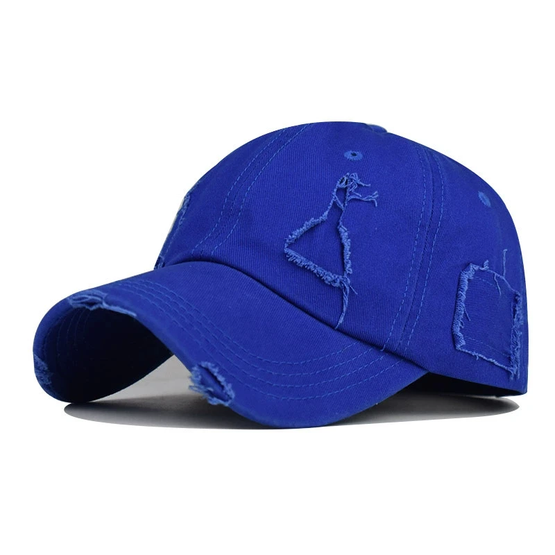 Vintage Washed Distressed Cotton Adjustable Baseball Cap Women Solid Color Hole Hiphop Street Trendy Hats Unisex Trucker Caps