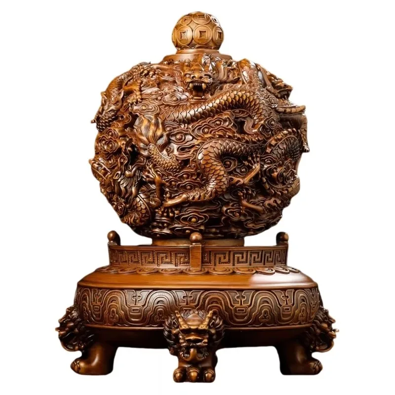Rotating Carved Dragon Gathering Treasure Tripod Resin Decoration Home Table Figurines Ornaments Office Desktop Fengshui Crafts