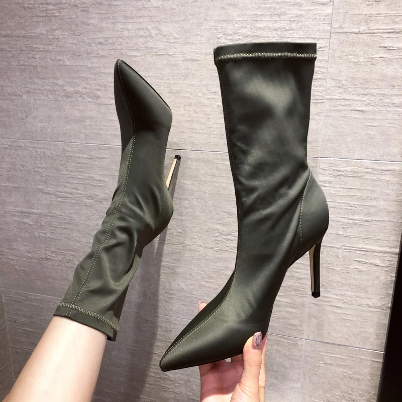 

Spring and autumn of 2025 New elastic women's boots, high-heeled boots, pointed toe European and American ankle boots