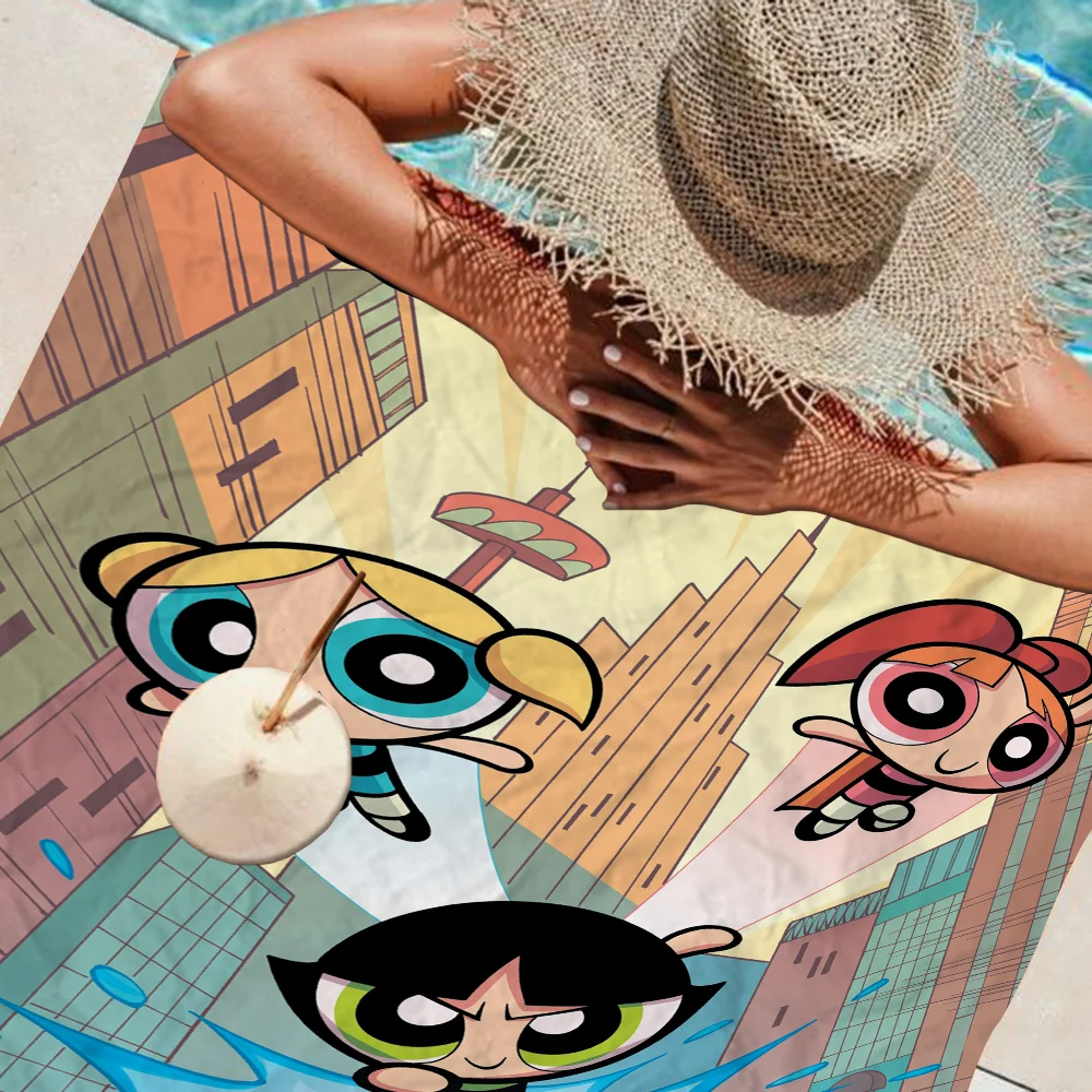 Cartoon P-Powerpuff Girls Beach Towel Cartoon Cute Large Bath Pool Beach Towel Microfiber Absorbent For Swimming Travel