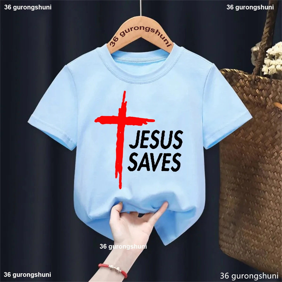 Hot Sale Jesus Saves Graphic Print T Shirt For Girls/Boys Funny Kids Clothes Black/Pink/Red/Blue/Gray/White T-Shirt Summer Tee