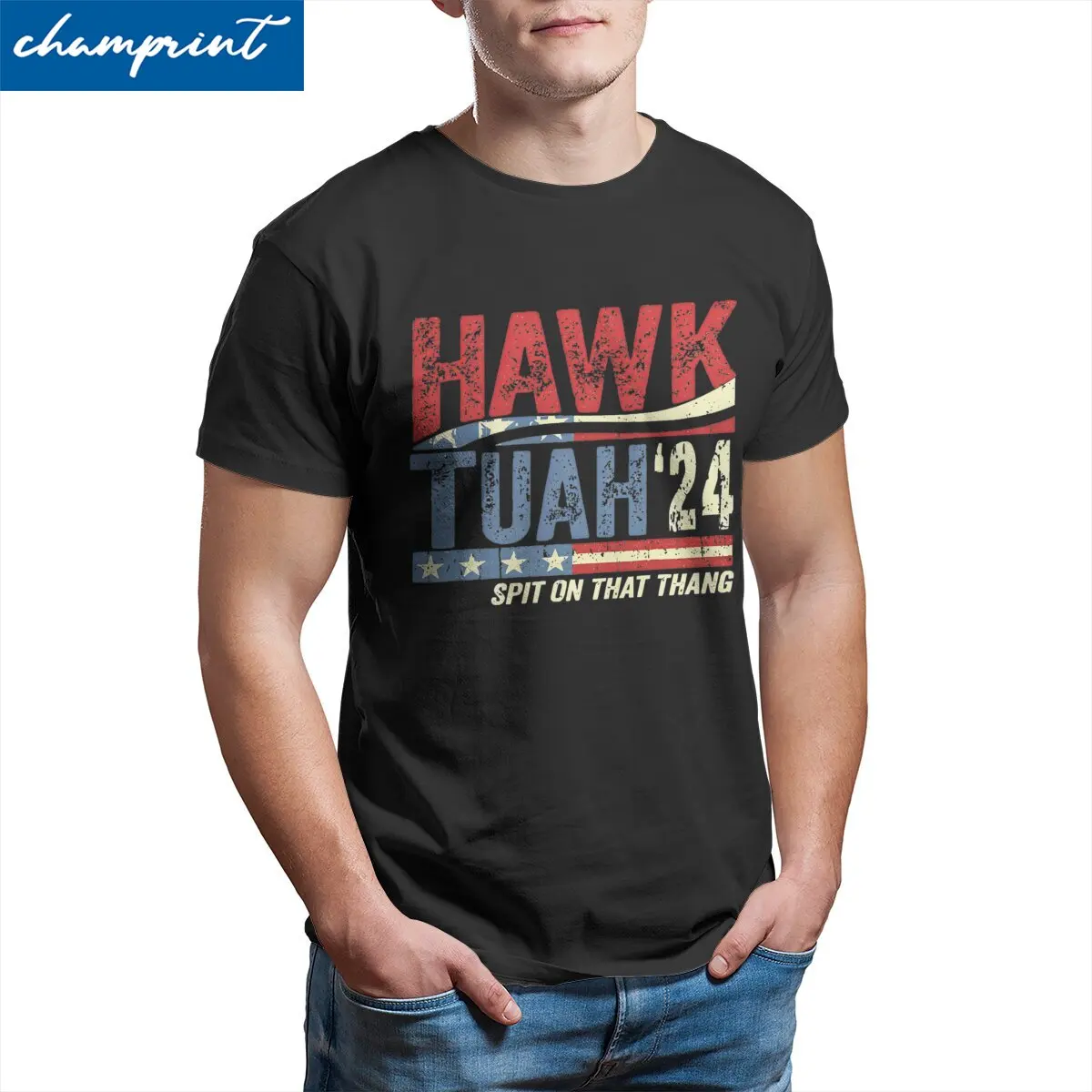 Men Retro Hawk Tuah 24 T Shirts Spit On That Thang Pure Cotton Clothing Vintage Short Sleeve O Neck Tees Summer T-Shirts