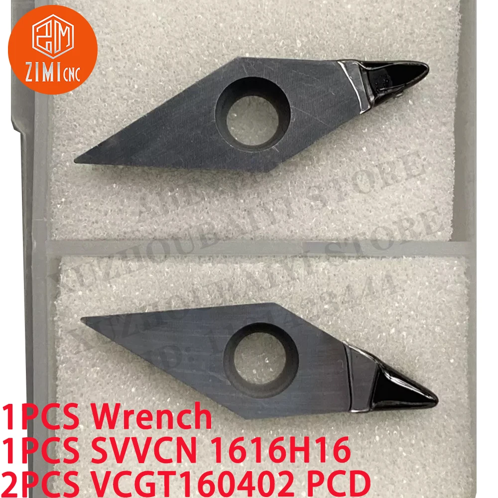 1PCS SVVCN 1616H16 Cylindrical turning tool Holder + 2PCS VCGT160402 PCD Carbide Inserts CNC metal lathe mechanical cutting tool