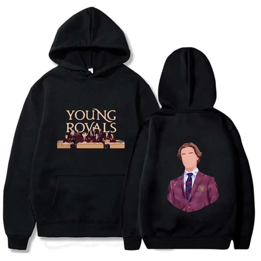 Young Royals Double Sided Letter Printing Sweatshirts Men Cartoon Design Sense of Hoodies Regular Round Neck Long Sleeve Y2k Top