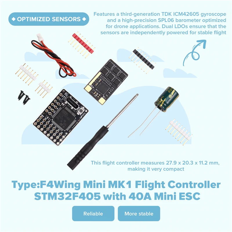 

AAAEL-Compact F4wing Mini MK1 STM32F405 Flight Controller With 40A ESC For Micro-Fixed-Wing Aircraft, Compatible With AP/BF/INAV
