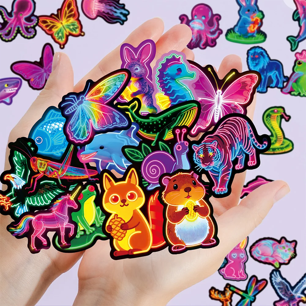 56 قطعة من ملصقات النيون المتوهجة - ملصقات حيوانات كرتونية مقاومة للماء، ملصقات جرافيتي جمالية مناسبة لأجهزة الكمبيوتر والألعاب والملاحظات #4