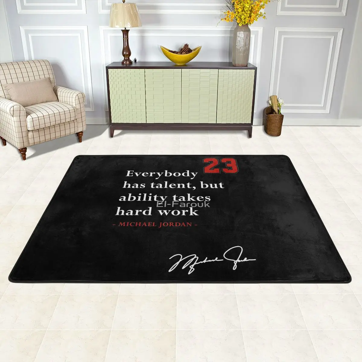 Michael-Jordan Quote Living Room Rug Carpet Flannel anti-slip floor mat Decor Aesthetic