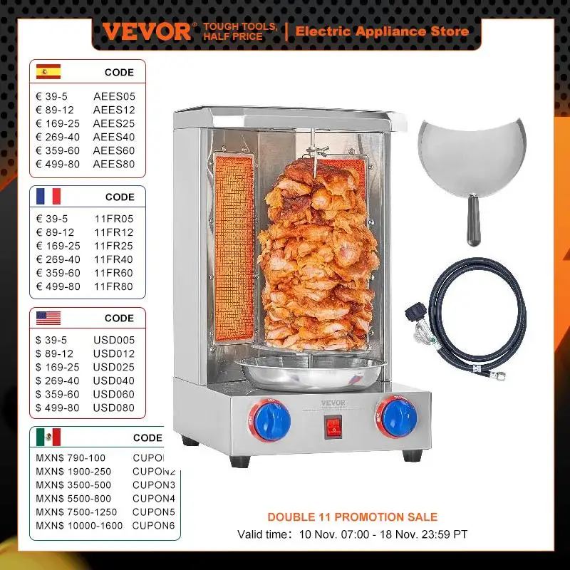 Vevor shawarma grill maschine13 lbs huhn shawarma kocher gas vertikal broiler gyro rotis serie ofen döner kebab für zu hause