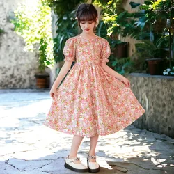 Baby Girls Outfits Pink Floral Dresses Summer Party Dress Kids Clothes Short Sleeve Kids Princess Costumes 4 6 8 9 10 11 Years