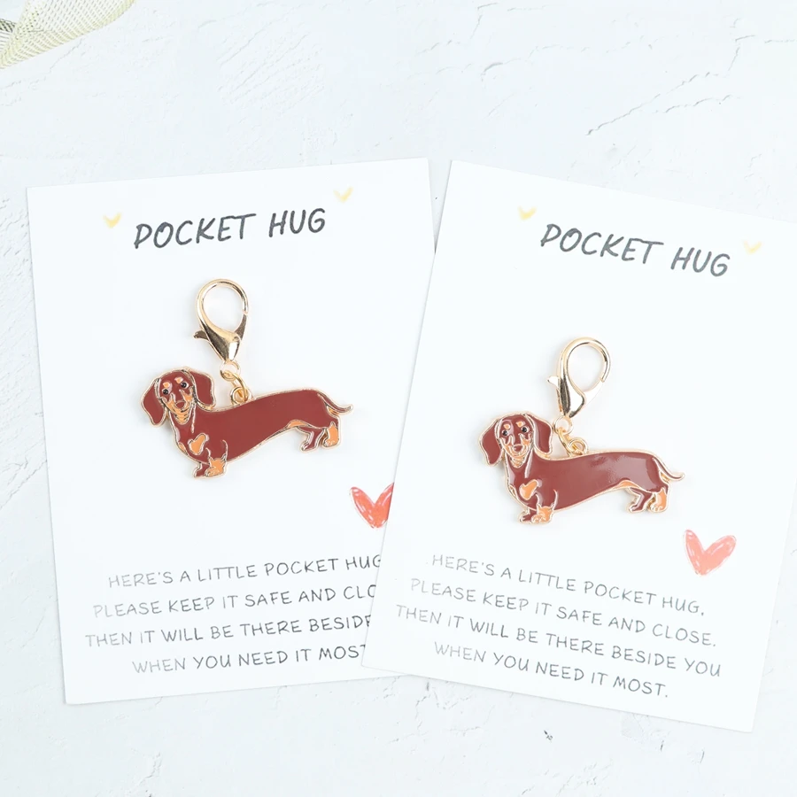 1pc/2pcs Cute Sausage Dog Keychains. Comes with a Pocket-Sized Card Featuring a Heartwarming Message of Encouragement,