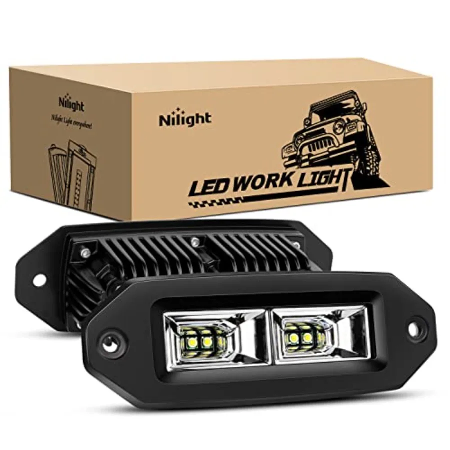 2Pcs Flush Mount LED Pods Flood LED Work Bar, Off Road Backup Drivg s Fog Lamp for Jeep Bumper ATV UTV SUV Truck Boat