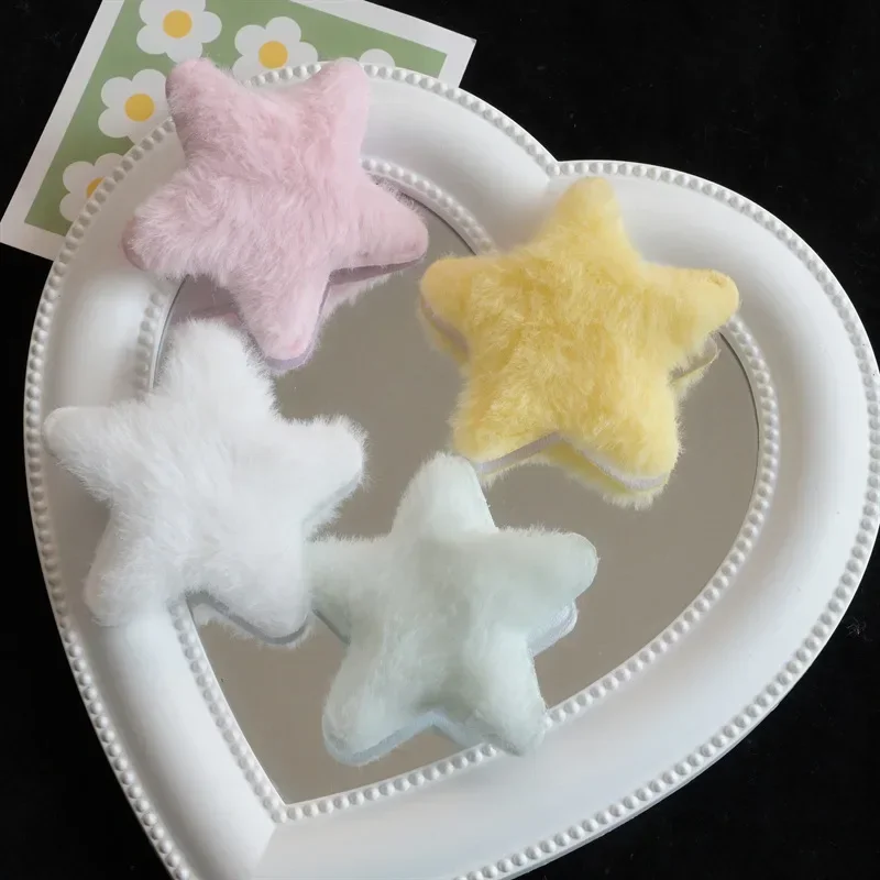 4PCS Cute Fluffy Star Hairpins Star Plush Hair Clip BB Daily Side Bang Clip Faux Fur Fashion Pin Barrettes Headwear Accessories