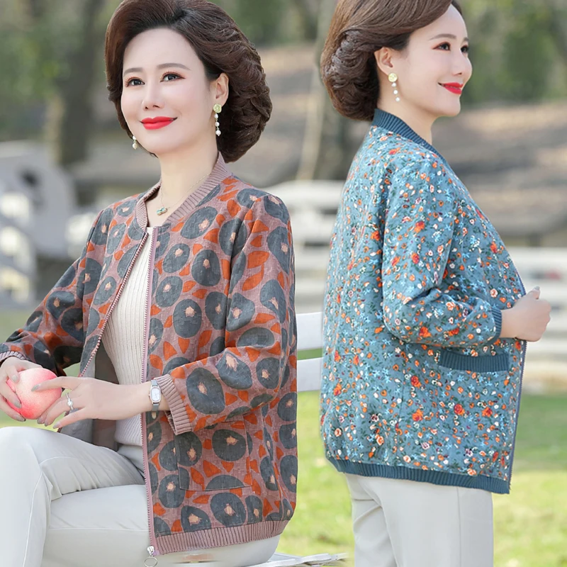 

Spring Autumn Women's Loose Fit Fashionable Thin Outerwear Jacket Short Style Mom's Clothing Bamboo Cotton Polyester Fiber