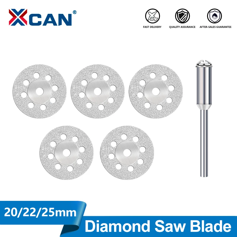 XCAN 5pcs 8 Holes Diamond Cutting Discs 20/22/25mm Mini Circular Saw Blade Grinding Wheels with Mandrel for Dremel Rotary Tools