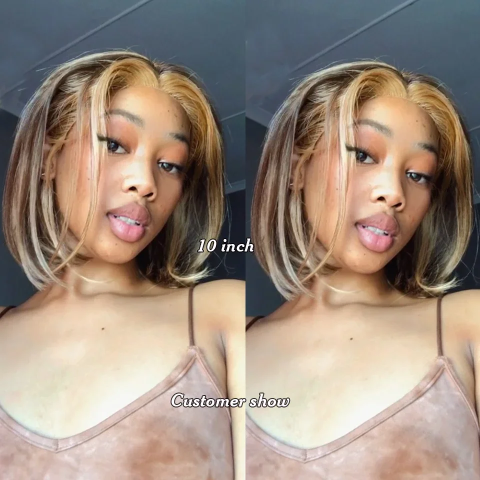 13x4 Lace Frontal Human Hair Wigs Deep Curly Short Curly Bob Wig for Black Women Brown Blonde Highlight Wig Human Hair Full Wig