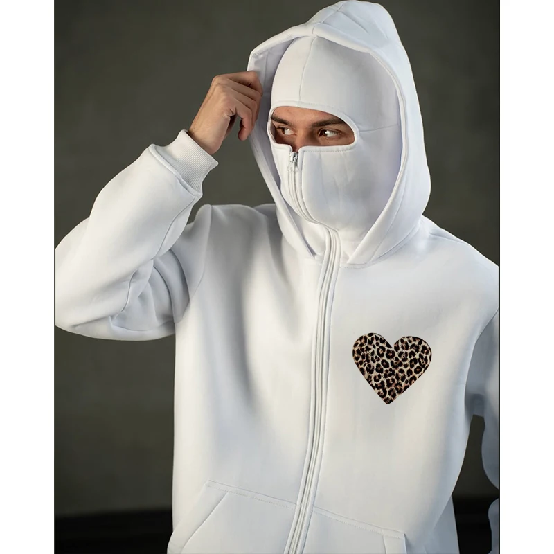 Retro Elite Full Zipper Hoodie Love Leopard Print Sweatshirt Y2K Sweatshirt 2000s New White Couple Zipper Hoodie Women's Dress