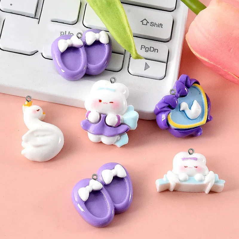 10Pcs Cute Catoon Rabbit Resin Charms Girl Necklace Earrings Flatback Decor Pendant DIY Bracelets Keychain Floating Accessories