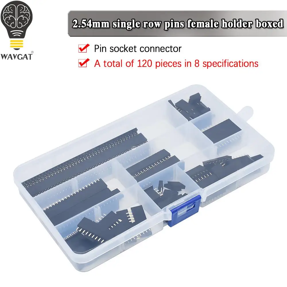 Single Row Female Seat Boxed 2.54mm Single Row Pin Socket Connector PCB Board Combination Kit 8 Kinds 120pcs