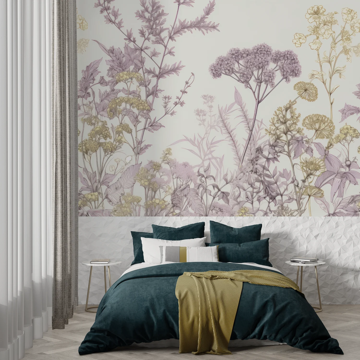 Customized Mural Purple Branch Flower Bird Wallpaper Home Decoration Countryside Wildflowers Wild Grass 3D Wallpaper Decoration