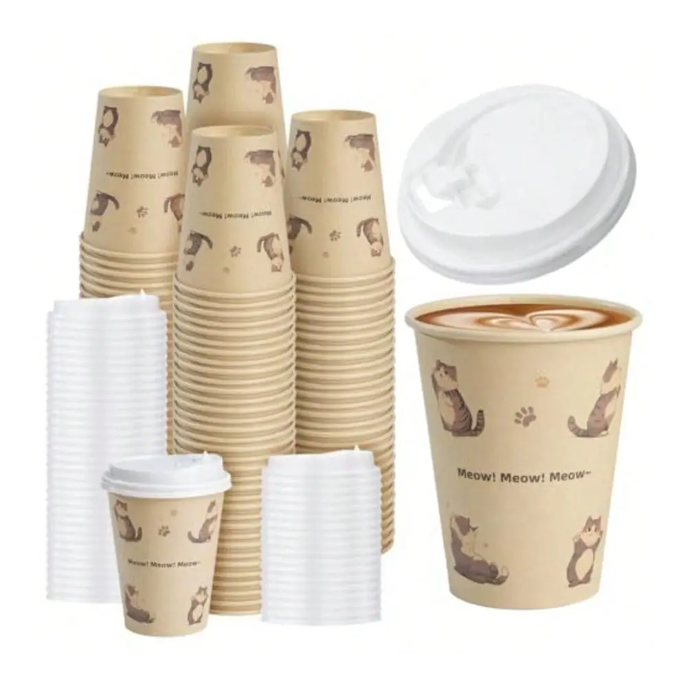 OZ 25 Pack Disposable Cups Paper Coffee Cups With Lids, Disposable Paper Cups For Cold Hot Drinks, Friendly LeakProof To Go Dri