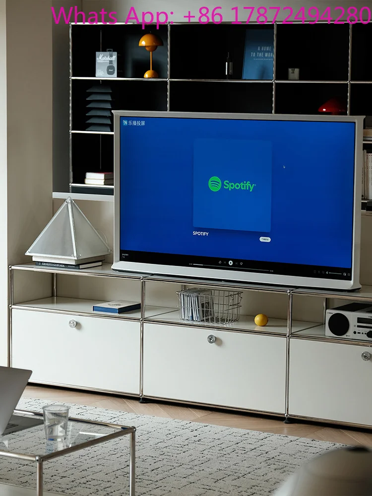 Corner TV Stand Cabinet – Metal Frame, Display Shelves & Hidden Storage (Living Room)