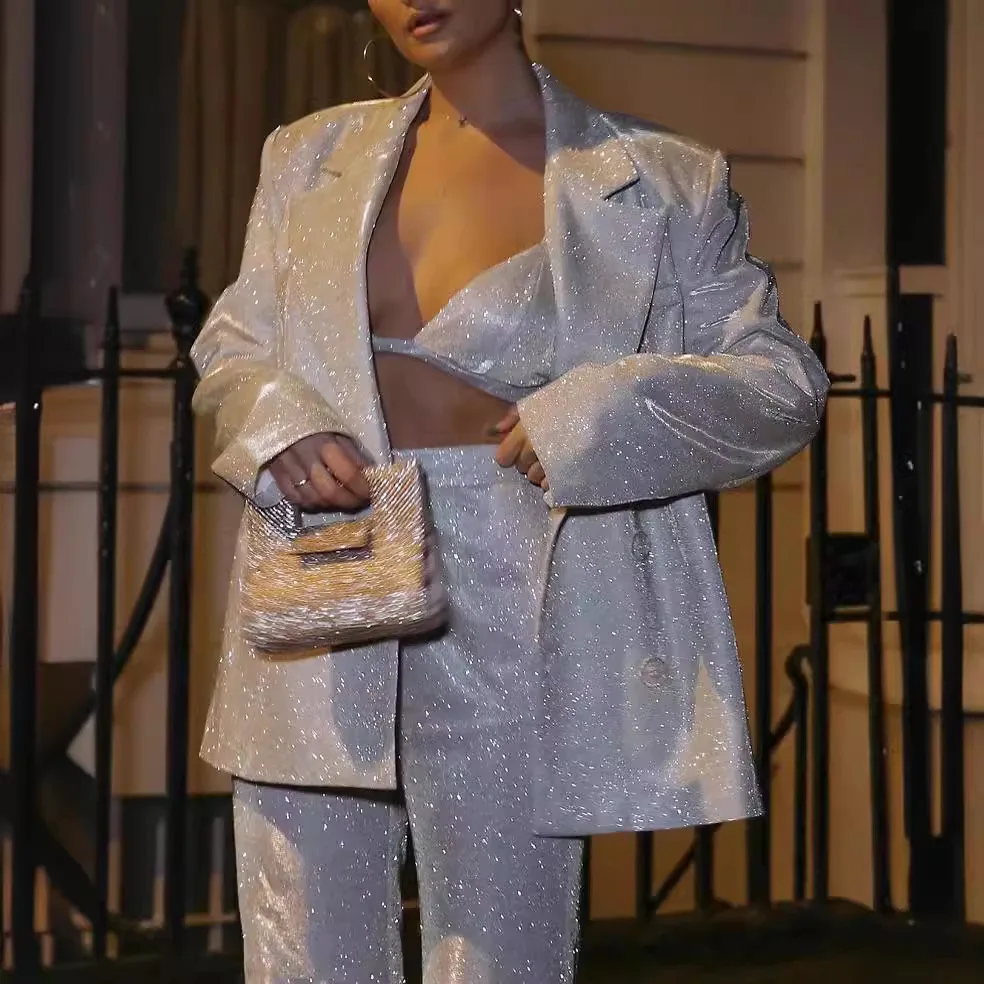 أزياء شعبية عارضة البدلة السترة الملابس الداخلية السراويل ثلاث قطع مجموعة Z258 #2