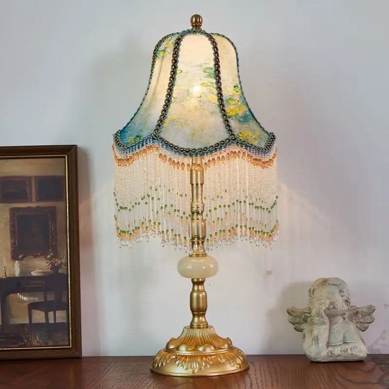 Luxury Painting Blue Jacquard Lamp Cover for Table Light, Luxury Lampshade, Exquisite, Retro, Home Decorations