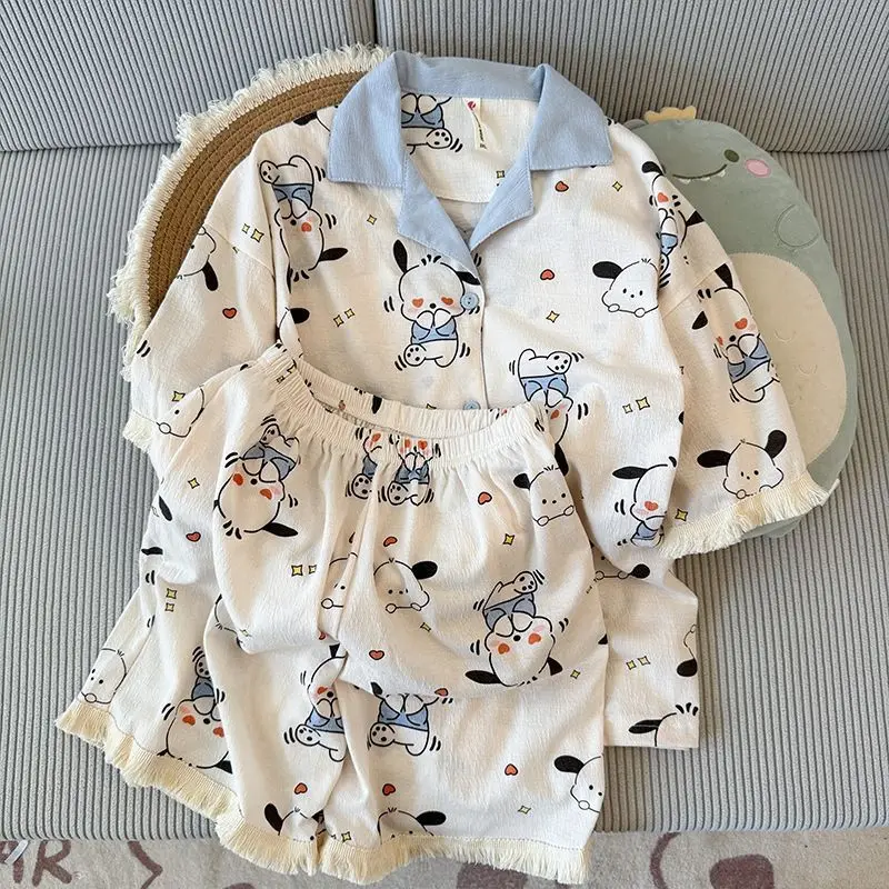 

Sanrio Pochacco Pajama 2 Piece Cotton Sleepwear Kawaii Nightwear Shorts Short Sleeve Pyjama Summer Pijama Women Home Clothes New